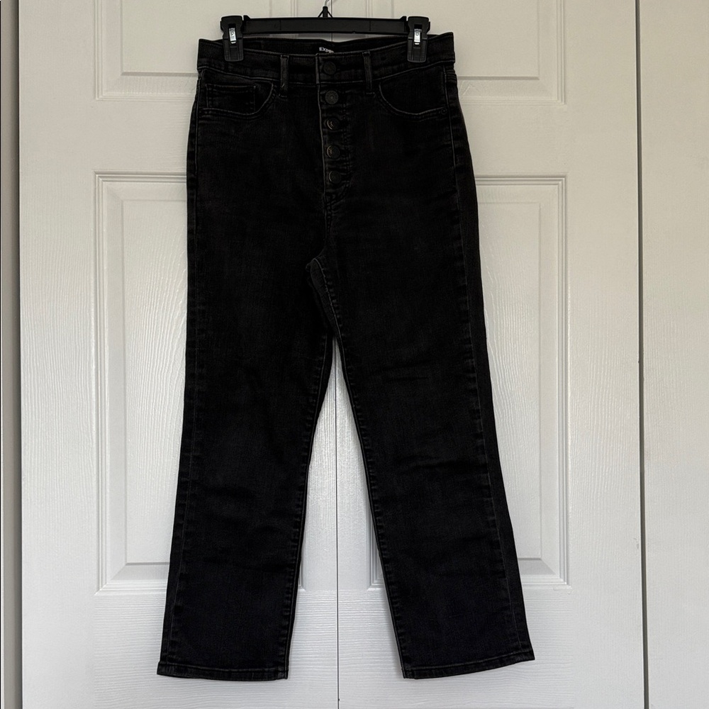 Express Black Cropped High-Waist Button-Fly Pants